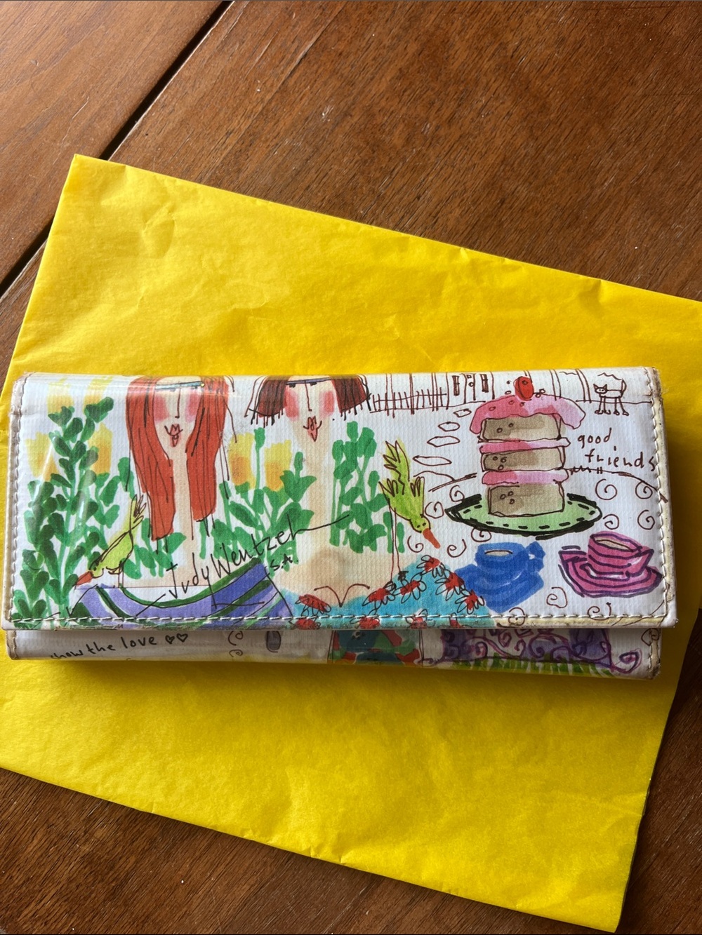 Vintage 2000s Judy Wentzel Artisan Pop Art Leather & Vinyl Wallet-Cat Art